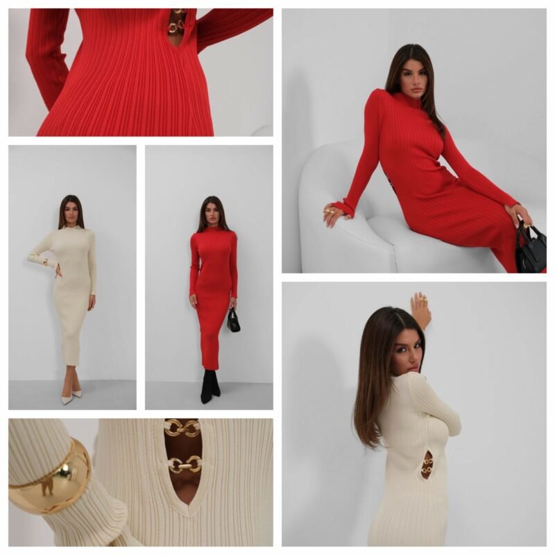 Stretch jurk rood – One size wite rode jurk