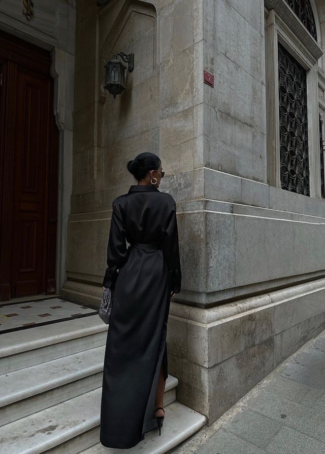 Satijn zwarte jurk zwarte jurk